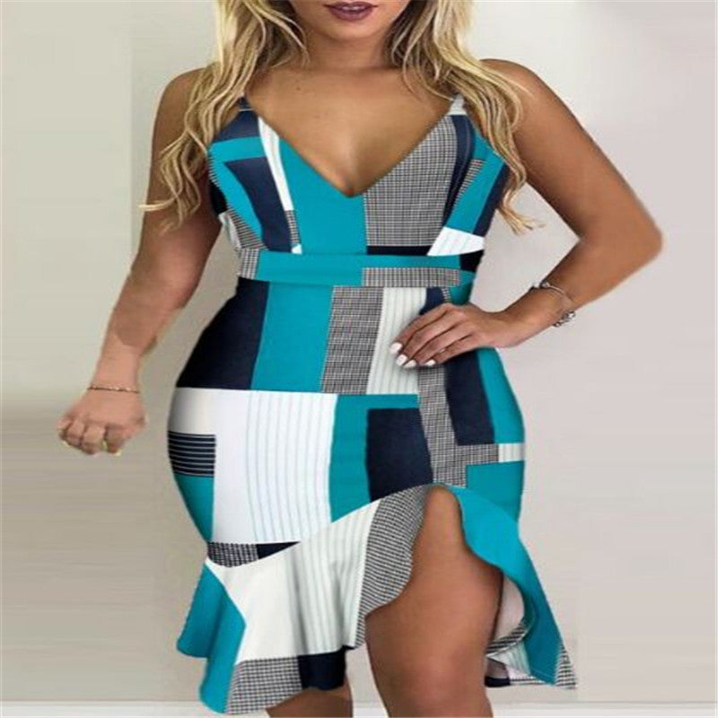 Collage-Neckholder Midikleid mit asymmetrischem Saum